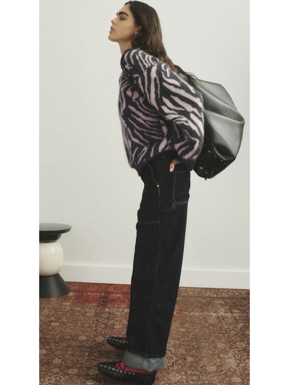 Ganni Womens Brushed Alpaca Sweater Sz S/m Animal Print Classic